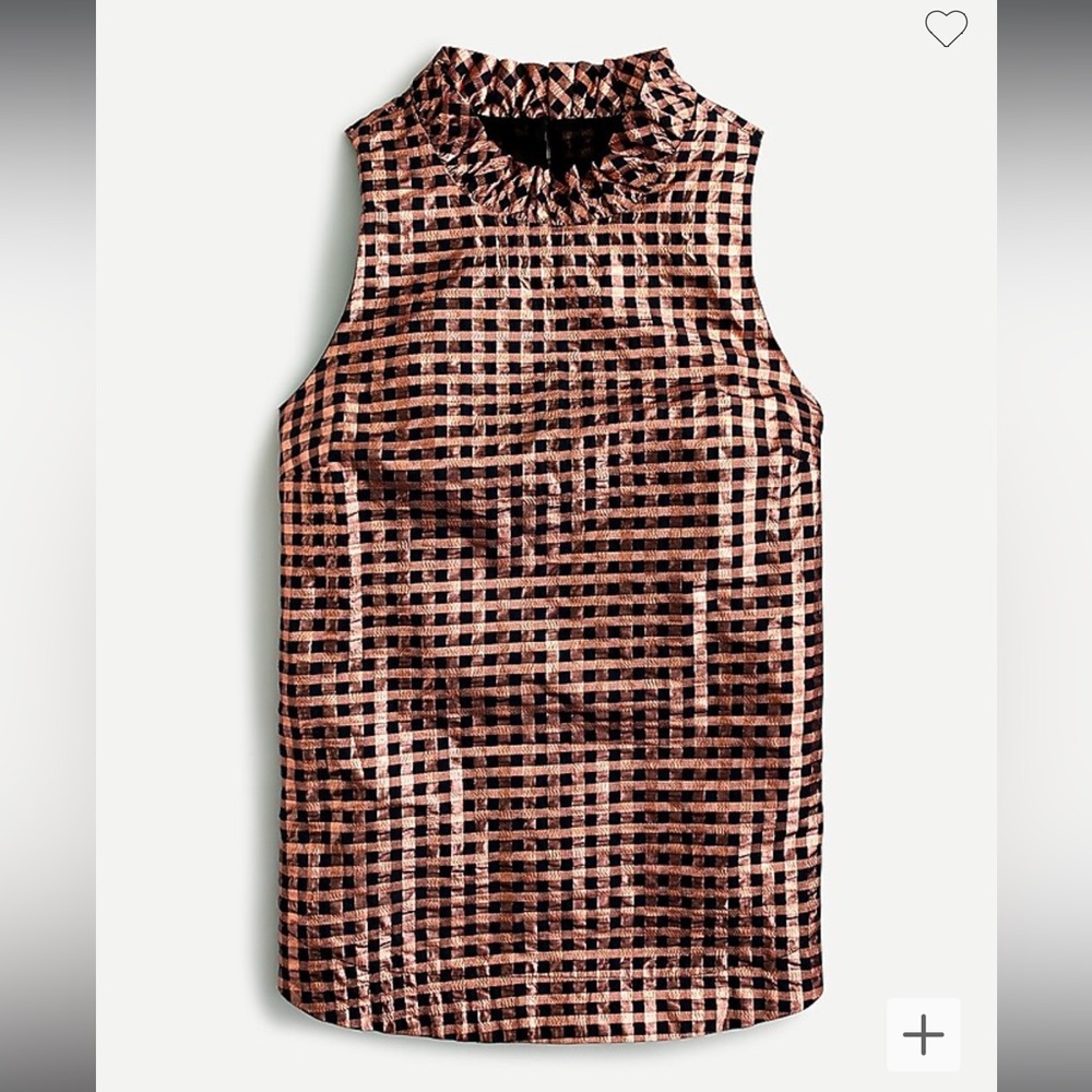 J.Crew Ruffleneck sleeveless top in Lurex® crinkle gingham Party Top XS NWT
